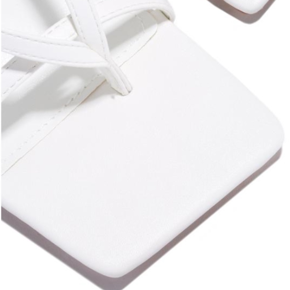 !!NEW!! Square Toe Ankle Wrap Thong Heels - White - Picture 2 of 6
